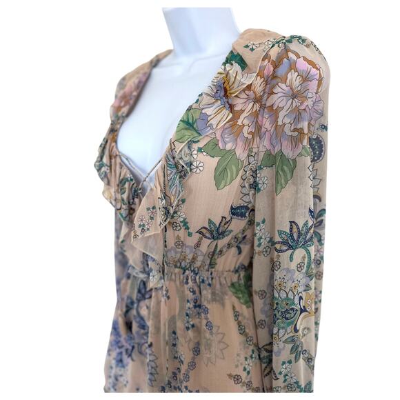 Super Natural by Secret Mission Rose Dress NWOT Boho Floral Mini S Beige Layered - Picture 3 of 15